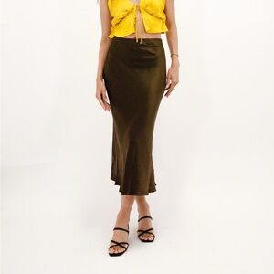 Espresso Brown Silk Slip Midi Skirt | Bias Cut